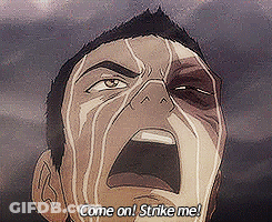 A Cartoon Of A Man With Tears Running Down His Face And The Words Come On Strike Me GIF