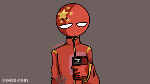 A Cartoon Of A Man With The Flag Of China On His Head Holding A Camera GIF