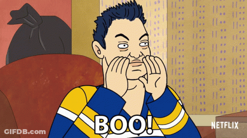 A Cartoon Of A Man With The Word Boo Written On It GIF