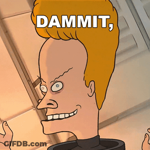 A Cartoon Of A Man With The Word Dammit On His Head GIF