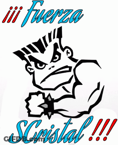 A Cartoon Of A Man With The Word Fuerza Written Above Him GIF