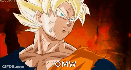 A Cartoon Of A Man With The Word Omw Written On His Chest GIF