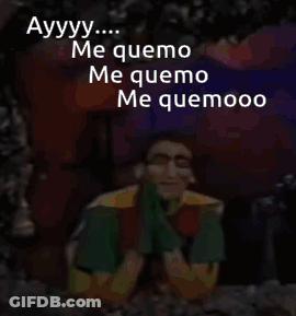 A Cartoon Of A Man With The Words Ayyy Me Quemo Me Quemo Me Quemoo GIF