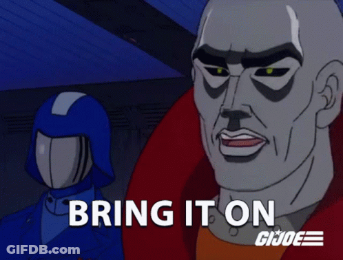A Cartoon Of A Man With The Words Bring It On GIF
