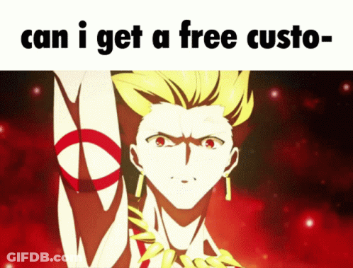 A Cartoon Of A Man With The Words Can I Get A Free Custo GIF