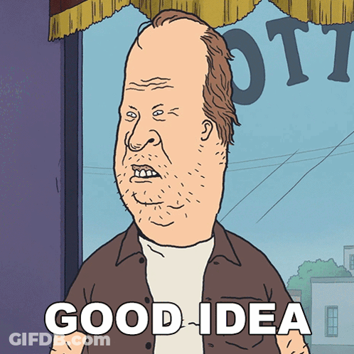 A Cartoon Of A Man With The Words Good Idea On The Bottom GIF