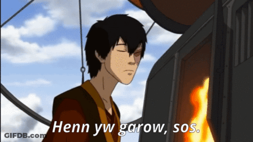 A Cartoon Of A Man With The Words Henn Yw Garow Sos GIF