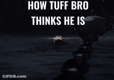 A Cartoon Of A Man With The Words " How Buffing Thinks He Is " GIF