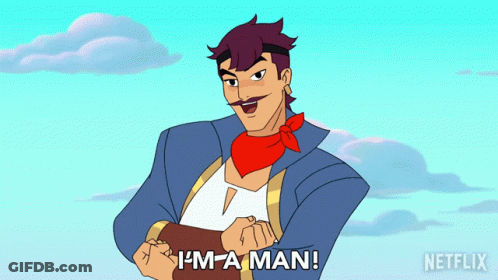 A Cartoon Of A Man With The Words I 'M A Man Below Him GIF
