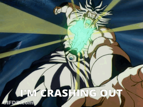 A Cartoon Of A Man With The Words I 'M Crashing Out Below Him GIF