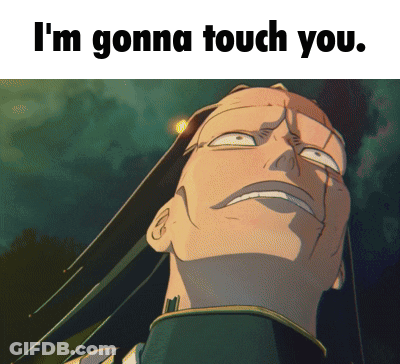A Cartoon Of A Man With The Words " I 'M Gonna Touch You " On The Bottom GIF