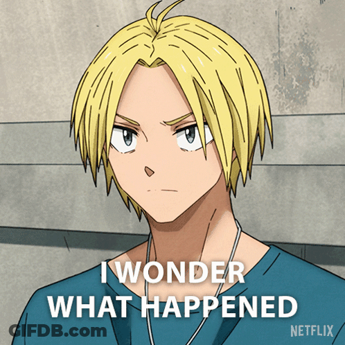 A Cartoon Of A Man With The Words I Wonder What Happened GIF