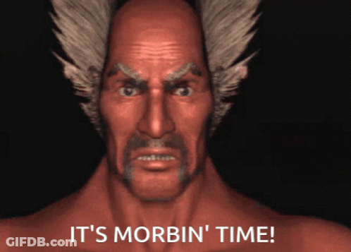 A Cartoon Of A Man With The Words It 'S Morbin ' Time Below Him GIF