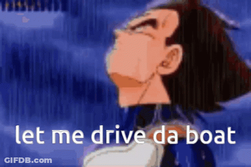 A Cartoon Of A Man With The Words Let Me Drive Da Boat Below Him GIF