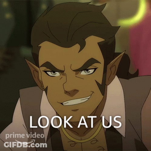 A Cartoon Of A Man With The Words Look At Us On The Bottom GIF