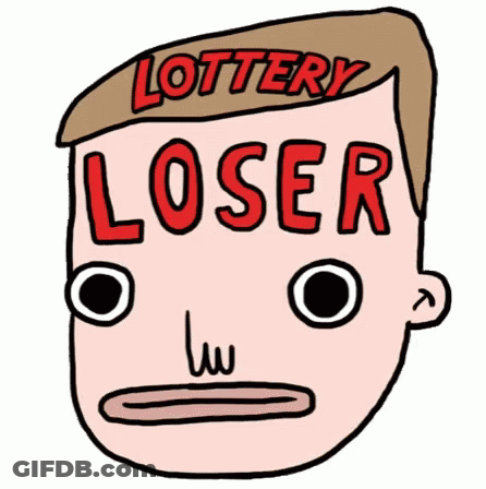A Cartoon Of A Man With The Words Lottery Loser Written On His Head GIF