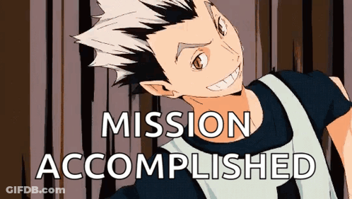 A Cartoon Of A Man With The Words Mission Accomplished Written On It . GIF