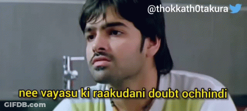 A Cartoon Of A Man With The Words Nee Vayasu Ki Raakudani Doubt Ochhindi Written Below Him GIF