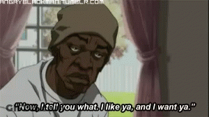 A Cartoon Of A Man With The Words Now I Tell You What I Like Ya And I Want Ya GIF