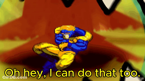 A Cartoon Of A Man With The Words Oh Hey I Can Do That Too GIF