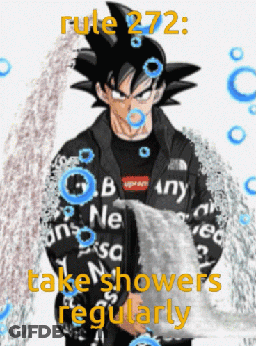 A Cartoon Of A Man With The Words Rule 272 Take Showers Regularly GIF