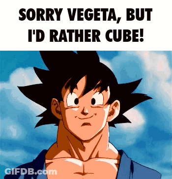 A Cartoon Of A Man With The Words Sorry Vegeta But I 'D Rather Cube On The Bottom GIF