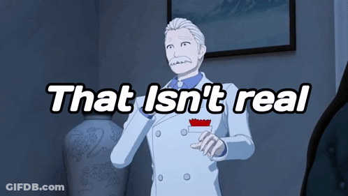 A Cartoon Of A Man With The Words That Isn 'T Real GIF