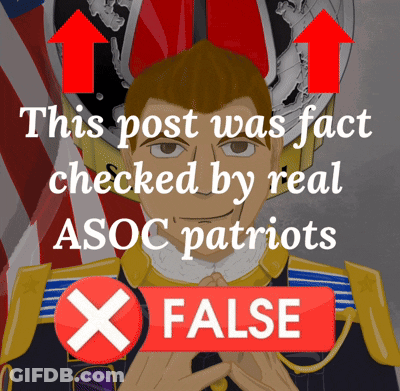 A Cartoon Of A Man With The Words " This Post Was Fact Checked By Real Asoc Patriots " Below Him GIF