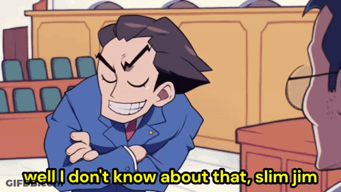 A Cartoon Of A Man With The Words Well I Don 'T Know About That Slim Jim Below Him GIF