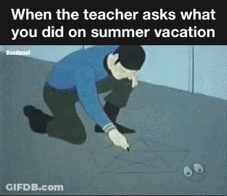 A Cartoon Of A Man With The Words When The Teacher Asks What You Did On Summer Vacation Deadpool GIF