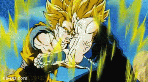 A Cartoon Of A Man With Yellow Hair Fighting Another Man With A Blue Background . GIF