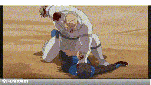 A Cartoon Of A Man Wrestling Another Man With The Word Movavi On The Bottom Right GIF