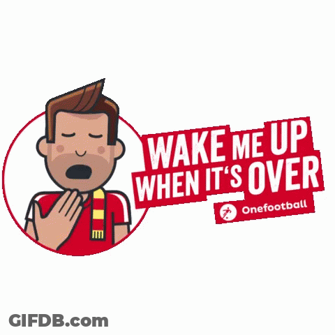 A Cartoon Of A Man Yawning With The Words Wake Me Up When It 'S Over On The Bottom GIF