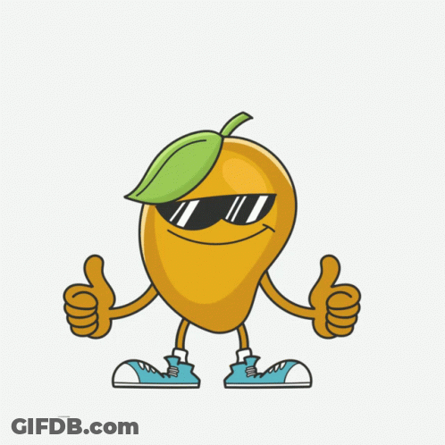 A Cartoon Of A Mango Giving A Thumbs Up With The Words It 'S Mango Time Below It GIF