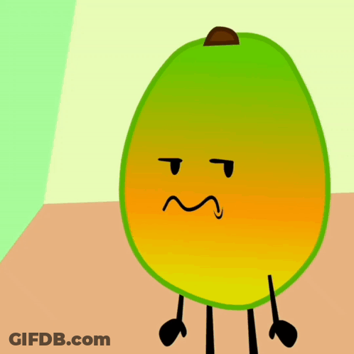 A Cartoon Of A Mango With Arms And Legs Making A Sad Face GIF