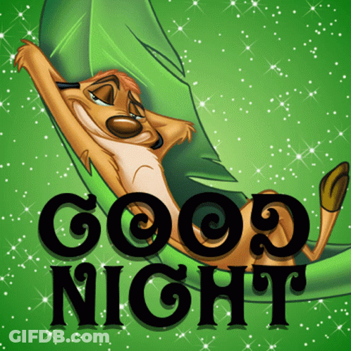 A Cartoon Of A Meerkat Laying On A Green Leaf With The Words Good Night GIF