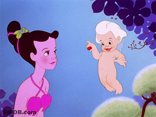 A Cartoon Of A Mermaid And Cupid Holding A Heart GIF