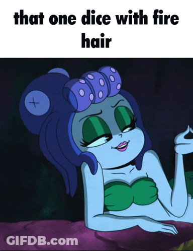 A Cartoon Of A Mermaid Laying Down With The Caption That One Dice With Fire Hair GIF