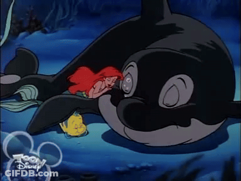 A Cartoon Of A Mermaid Laying On A Whale With A Toon Disney Logo Behind Them GIF