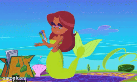 A Cartoon Of A Mermaid With The Letters Eh Visible GIF