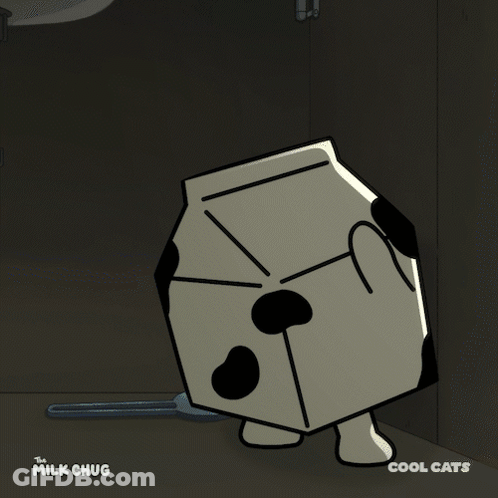 A Cartoon Of A Milk Chug With A Blue Light Behind Him GIF