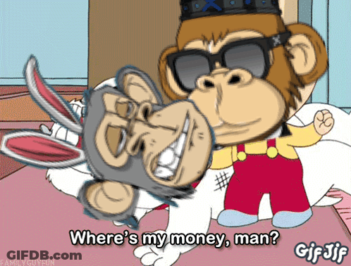 A Cartoon Of A Monkey And A Donkey With The Words Where 'S My Money Man GIF
