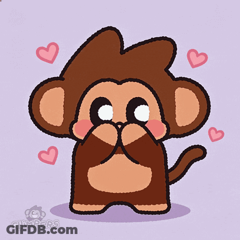 A Cartoon Of A Monkey Covering Its Eyes With Its Hands With Hearts Around It GIF