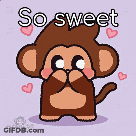A Cartoon Of A Monkey Covering Its Face With Its Hands And The Words " So Sweet " Above It GIF