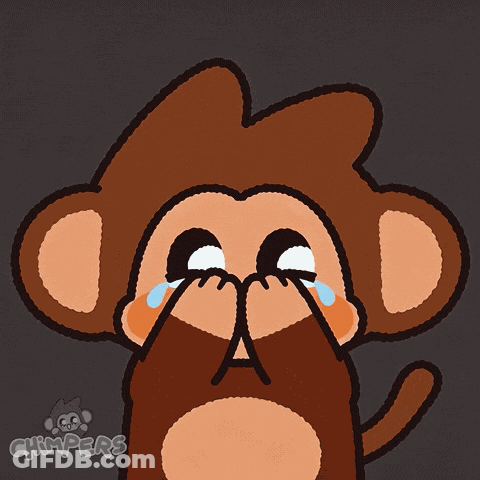 A Cartoon Of A Monkey Crying With The Word Chimpers Behind Him GIF
