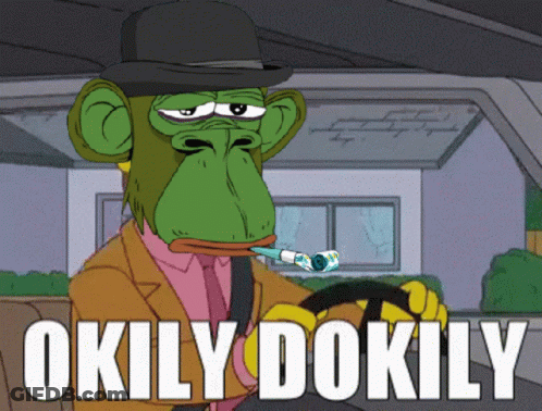 A Cartoon Of A Monkey Driving A Car With The Words Okly Dokily Below Him GIF