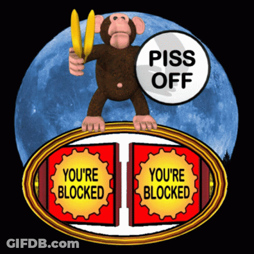 A Cartoon Of A Monkey Holding A Banana And A Sign That Says " Piss Off " GIF