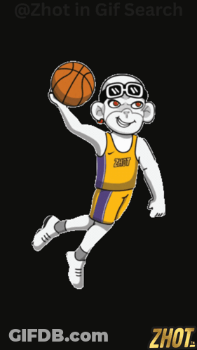 A Cartoon Of A Monkey Holding A Basketball With The Word Zhot On His Shirt GIF