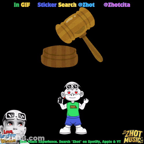 A Cartoon Of A Monkey Holding A Cell Phone Next To A Gavel GIF