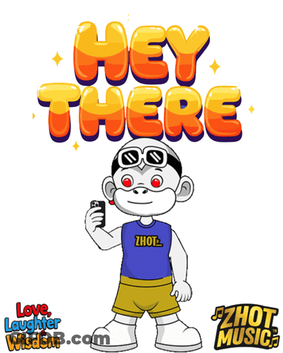 A Cartoon Of A Monkey Holding A Cell Phone With The Words Hey There Behind Him GIF